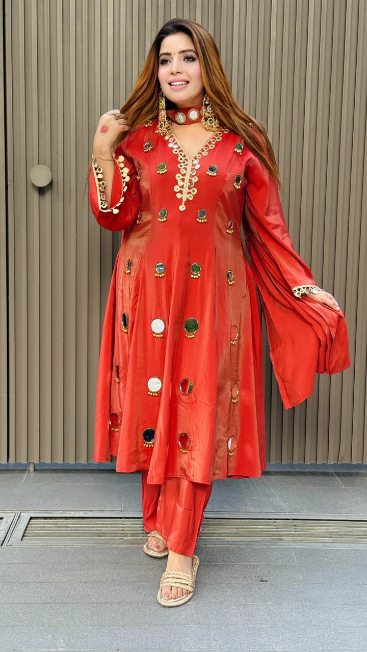 Avisha Anarkali- Red, Magenta